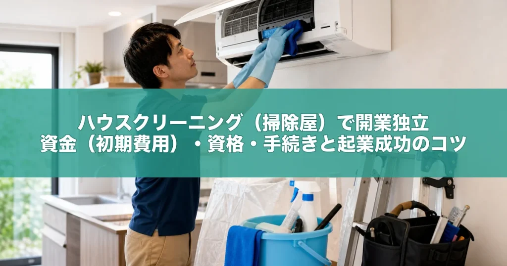 エアコンを清掃するハウスクリーニング作業員