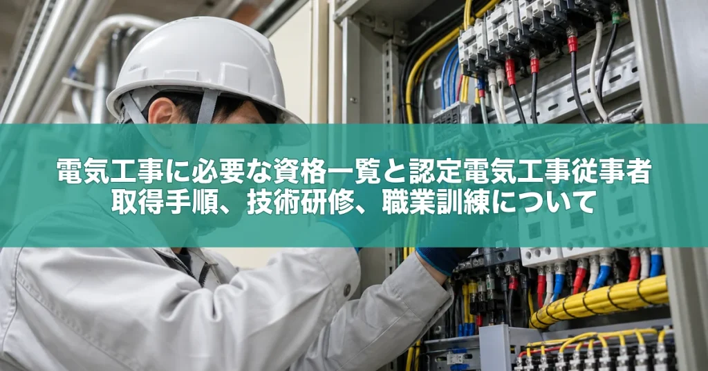 配電盤で電気工事をする作業員